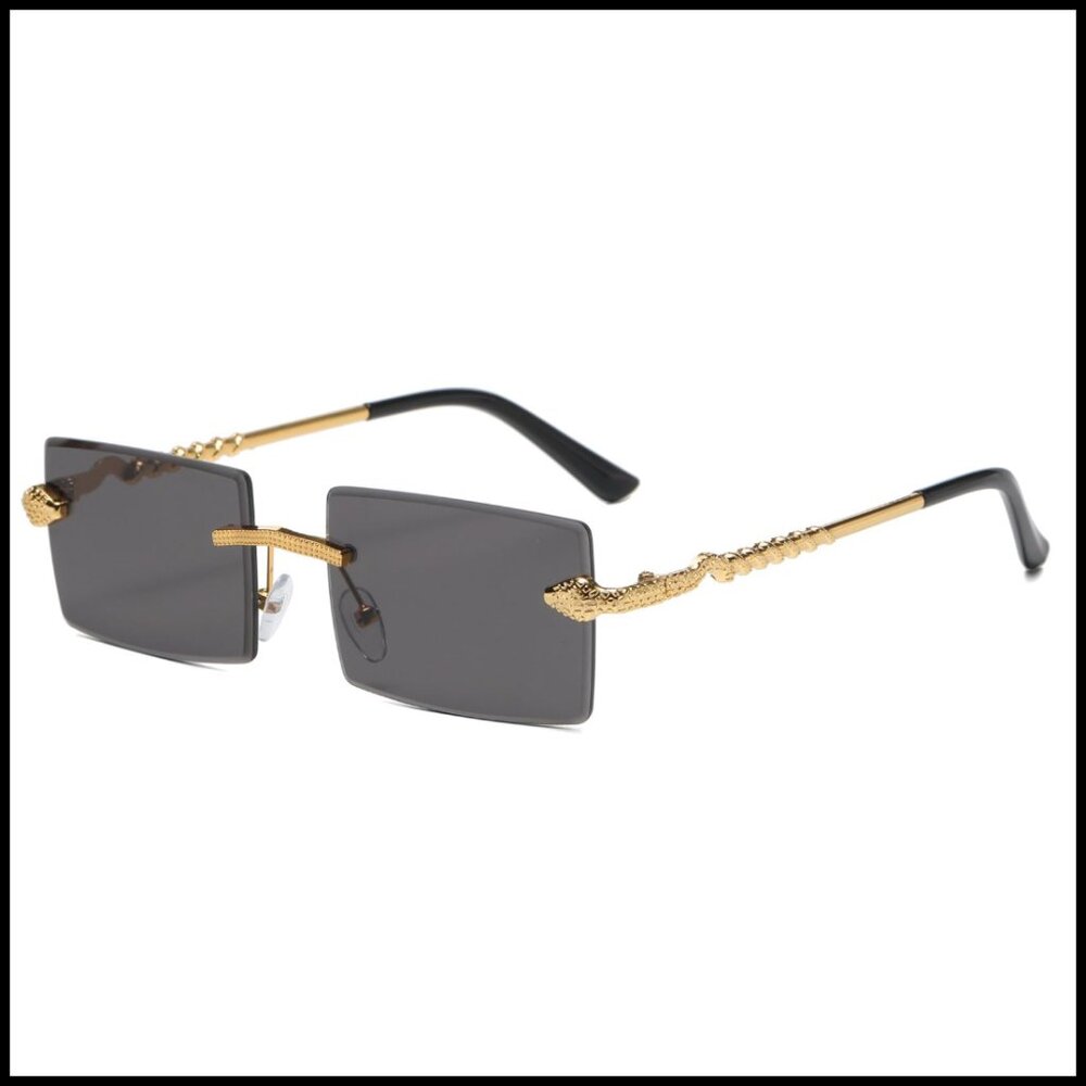 Rimless Rectangle Sunglasses Luxury Metal Frame Retro Y2K Minimalist Chic